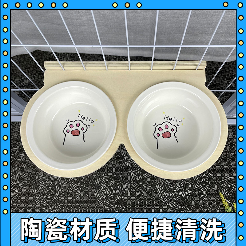Suspended Bowl Ceramic Bowl Cage Hanging Bowl Cat Cage Bowl Dog Cage Bowl Anti-Roll Single Bowl Double Bowl