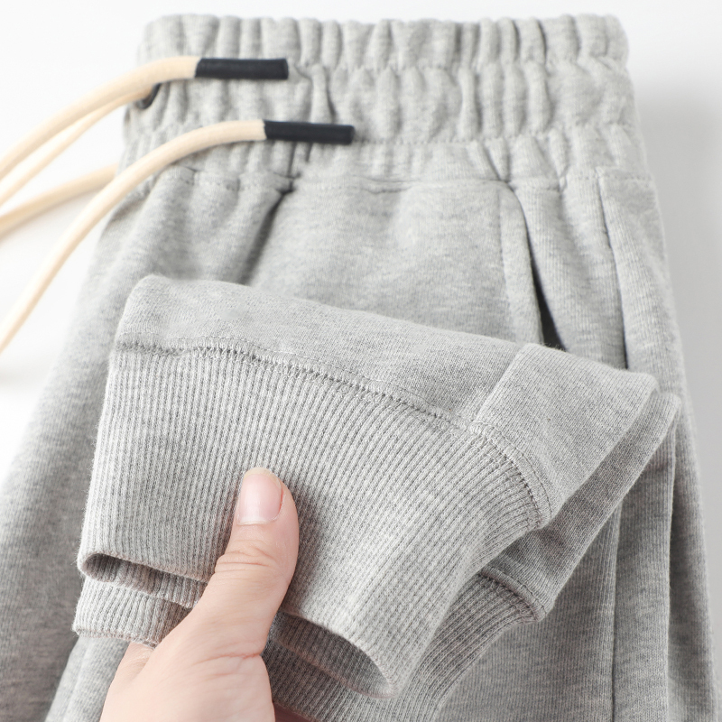 100% Cotton Sweatpants Highly Recommended! Versatile Light Gray 360g Terry Jogger Pants, Unisex Loose Pants