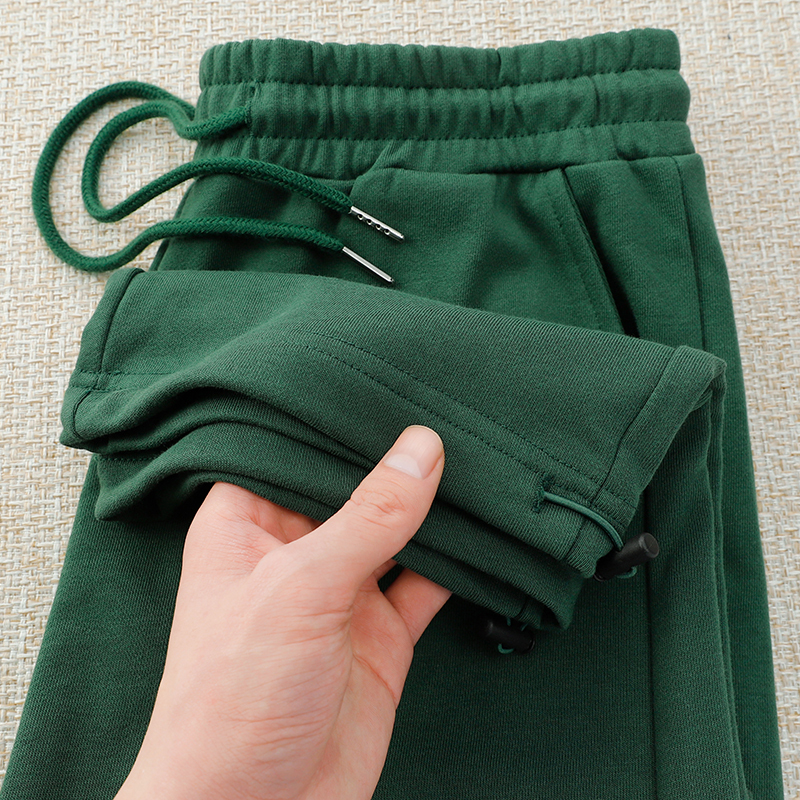 The Elegant Green Color Makes You Look Fairer! 280g Pure Cotton Large Loop Straight-Leg Pants, Loose Drawstring Jogger Pants, Suitable for Spring, Summer, and Autumn