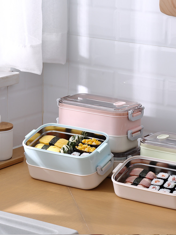Simple double-layer lunch box Microwave oven plastic Japanese lunch box separated fitness male and female students office workers lunch box
