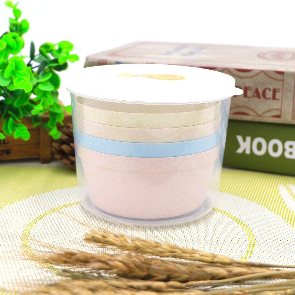 Wheat fiber creative household Western-style straw children's rice soup bowl Travel portable instant noodles rice bowl tableware set