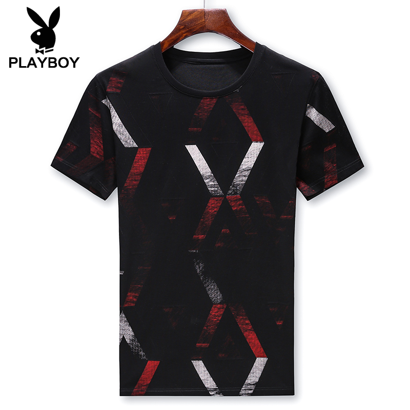 Playboy ngắn tay áo t-shirt nam mùa hè 2020 thời trang nam In Half-Sleeve T-Shirt tối nam