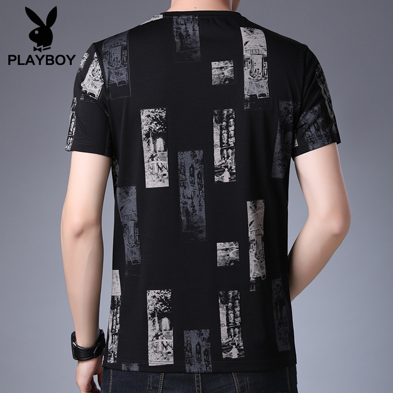 Playboy nam ngắn tay áo thun mùa hè của nam giới xu hướng quần áo đẹp trai nửa tay áo in edion đầu T-shirt T-shirt