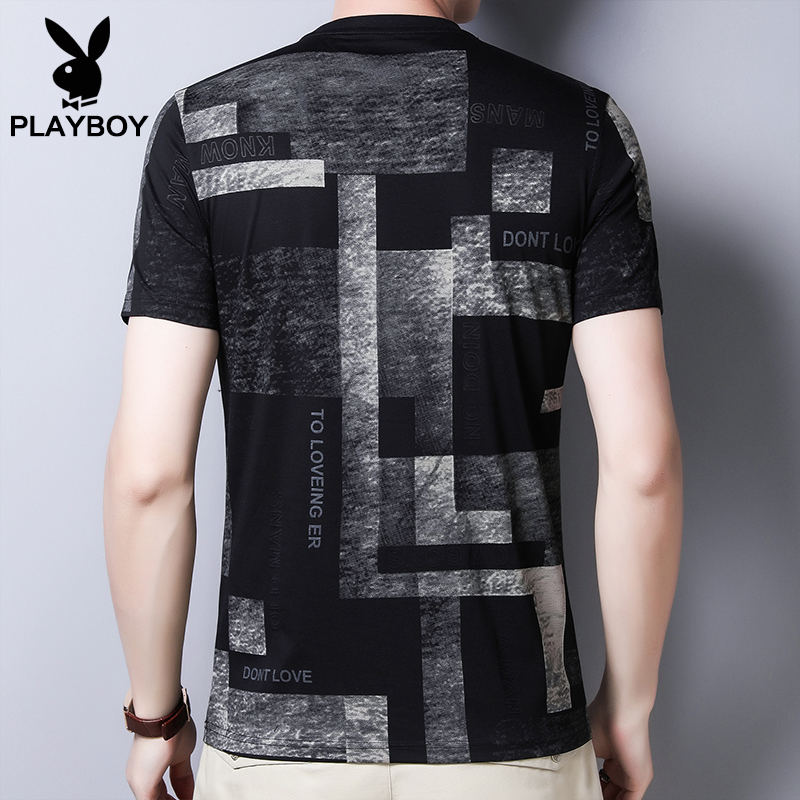 Playboy hàng đầu của nam giới ngắn tay t-shirt mùa hè phiên bản Hàn Quốc xu hướng in đẹp trai váy nam collarless áo thun