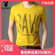 Playboy nam ngắn tay áo T-Shirt Trendy mùa hè ăn mặc nam cổ tròn thời trang in lụa bông Half-Sleeve T-Shirt