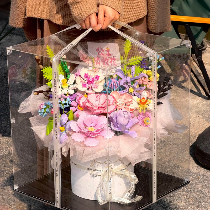 Chinese Valentine's Day Display Box Rose Building Blocks Eternal Flower Bouquet Gift Birthday Handmade DIY Materials Assembly for Girls to Give to Boyfriend