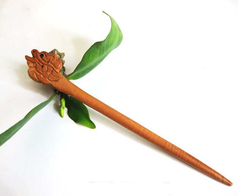 Peach wood hairpin retro dragon hair hairpin hairpin jewelry head decoration safe and auspicious gift