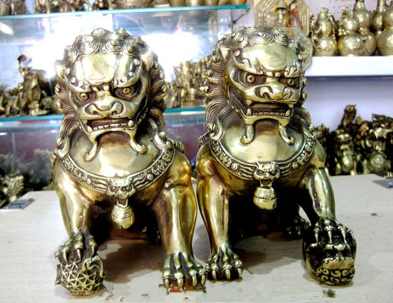 Copper Lion Ornament Large and Small Pair Home Decoration Craft Gift Living Room Garden Decoration