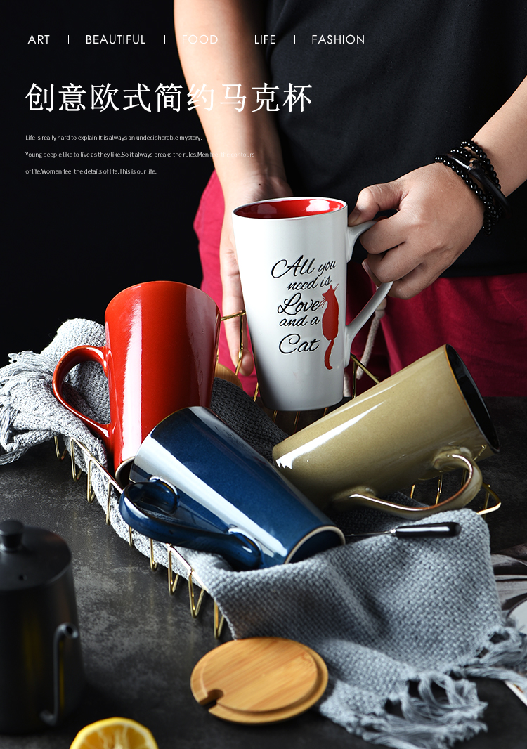 Mark cup with cover teaspoons of ceramic cup creative cup Nordic ins teenage mood picking cup contracted large capacity of CPU