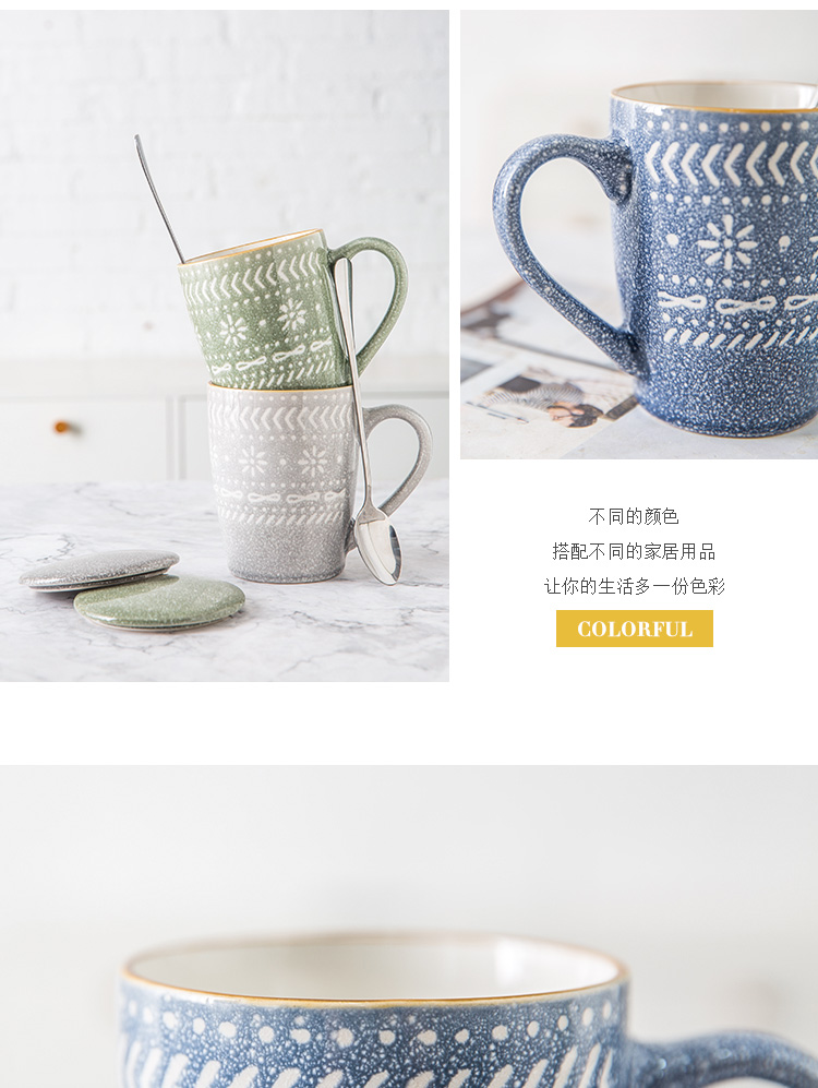 Nordic ceramic cups domestic large capacity mark cup with cover with a spoon, creative office coffee cup of water glass