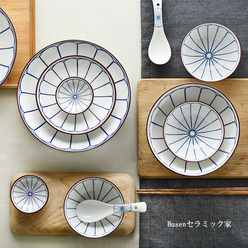 , Korean ceramic tableware bowls of household creative soup bowl rainbow such use pomelo disc contracted stripe bowl dish plate of flat plate