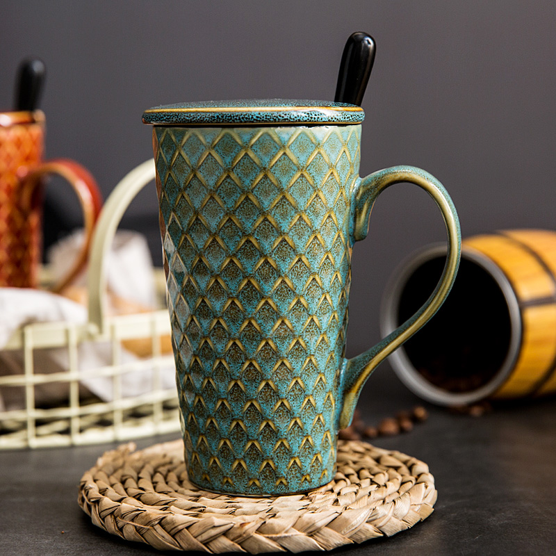 Europe type restoring ancient ways is ceramic keller cup with cover with a spoon, office high - capacity ultimately responds a cup of coffee cup getting move