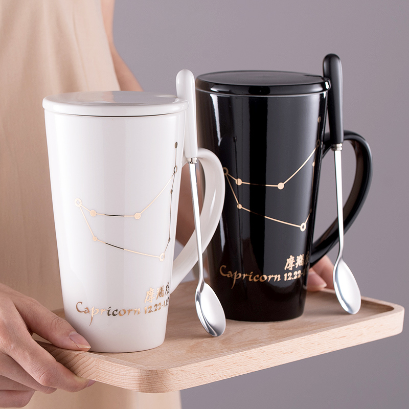 Creative the zodiac ceramic keller with spoon, contracted home office high - capacity picking cup gift mugs