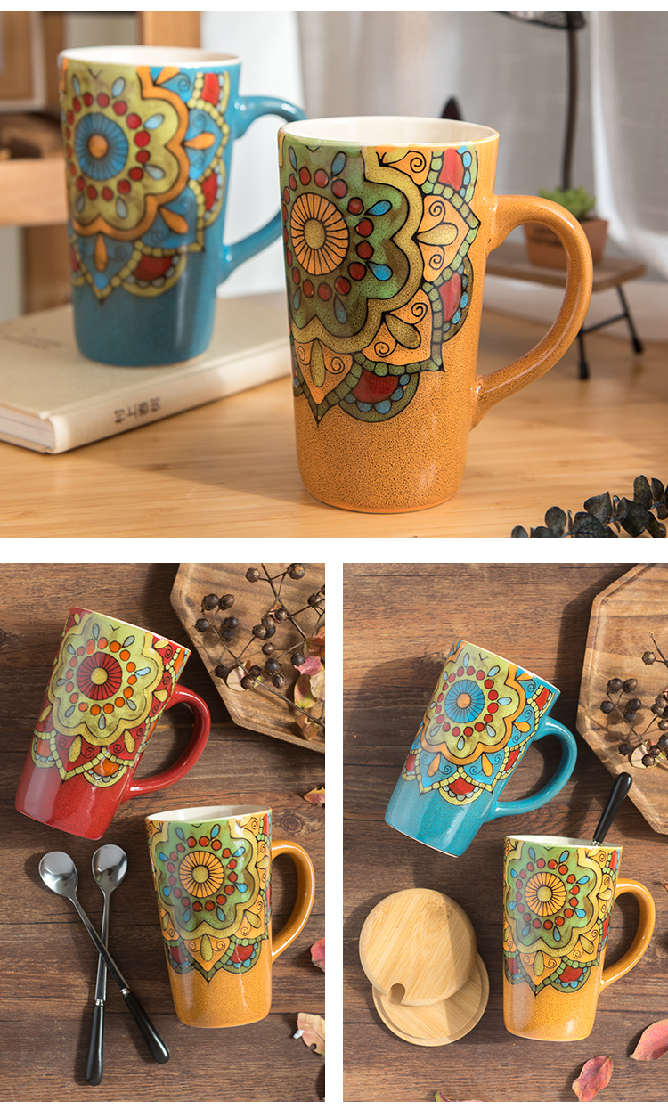 The National high wind ceramic cup high - capacity couples are drinking a cup of coffee cup mark cup with cover with a spoon