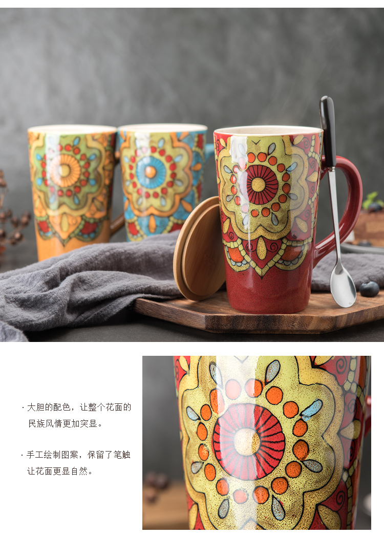 The National high wind ceramic cup high - capacity couples are drinking a cup of coffee cup mark cup with cover with a spoon