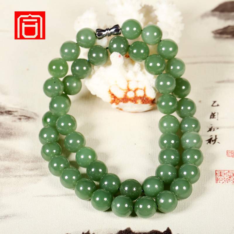 Chenghe Jewelry Xinjiang Hetian jade Jasper necklace Spinach green large 9 5mm Jasper necklace no crack no black