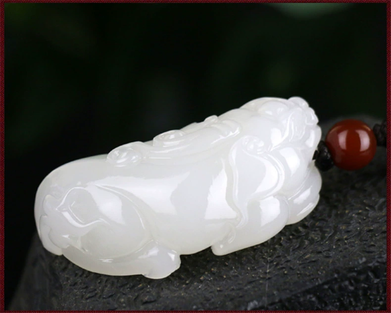 Chenghe tự nhiên Tân Cương Hetian Jade Sheep Fat White Jade Mặt dây da Mặt dây chuyền cho nam và nữ Cặp đôi Fortune Fortune - Vòng đeo tay Clasp