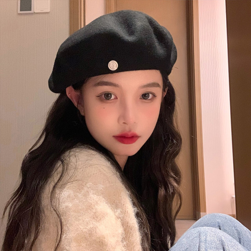 【My Head Is Not Round】Trendy Woolen Black Beret for Women 2026 New Autumn and Winter Style Large Head Circumference Hat