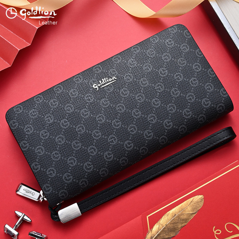 Goldlion Men's Long Wallet Leather Wallet Clutch Bag Men's Bag Brand Clutch Bag 2026 New Model Branded Wallet