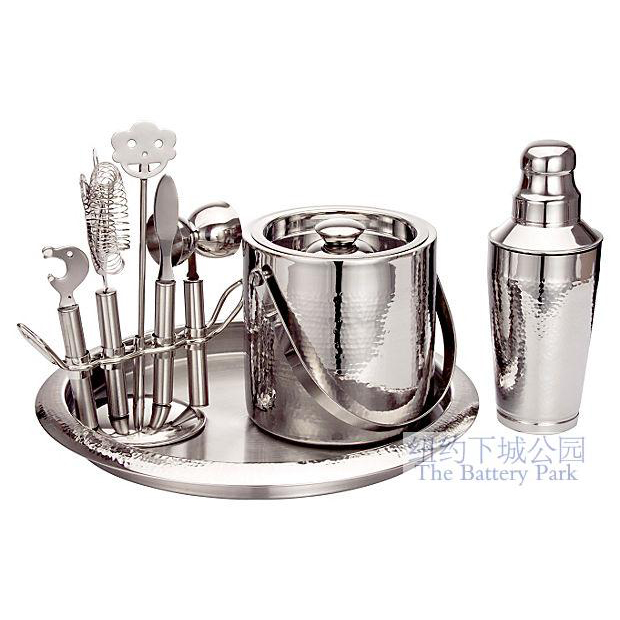 Nine-piece set of galvanized forged sparkling bartenders imported from Lower City Park, New York