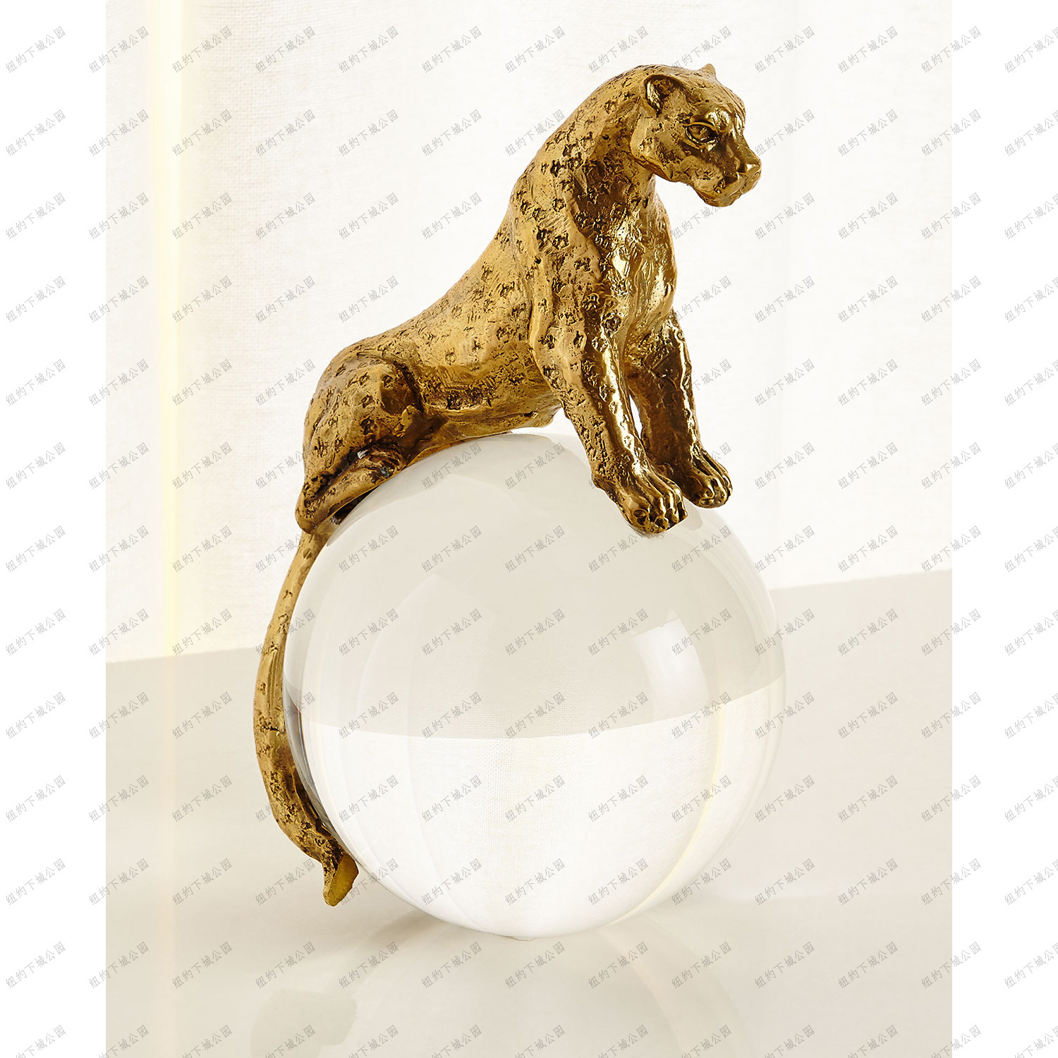 New York Lower City Park Imports Copper Gold Money Leopard Vivid Extravaganza Crystal Ball Animal Desktop Pendulum 