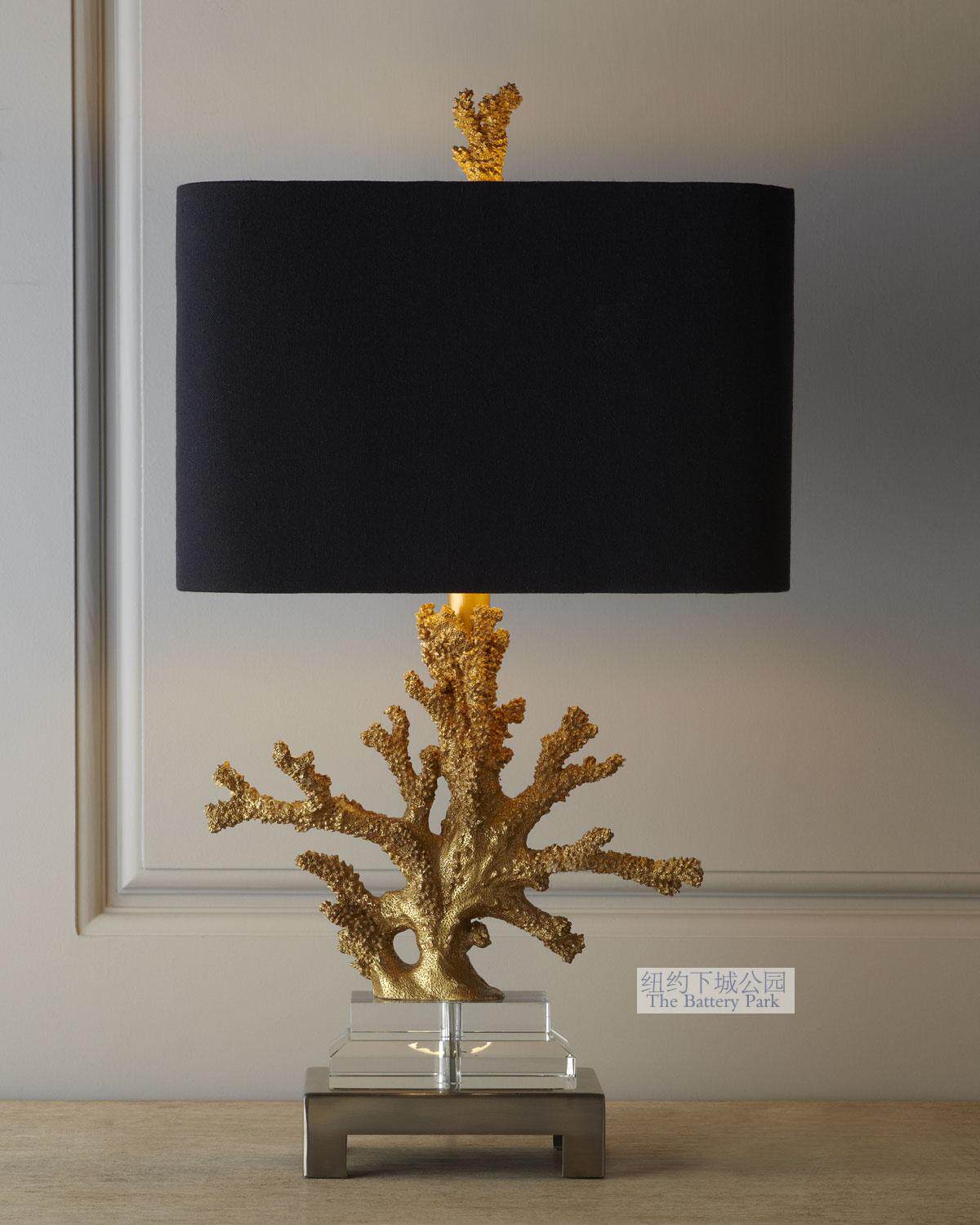 New York Lower City Park Import Poseidon Water Marginis Multi-level Crystal Bottom Table Lamp Living Room Black & White Lamp Shade 