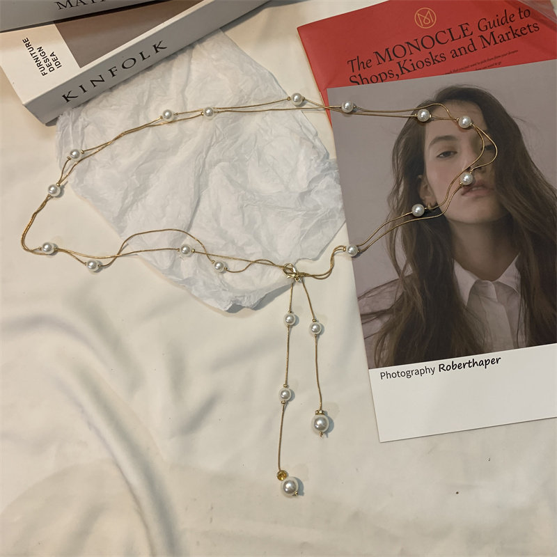 ins new double layer pearl waist chain ladies fashion simple belt decoration thin belt with skirt suit waist