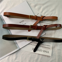 Lady fine belt genuine leather 100 hitch Korean square buckle leather strap fashion black fit dress sweater shirt decor