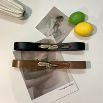 2021 - autumn and winter retro black leather belt female decoration with coat suit coat coat dress with wide waist skin