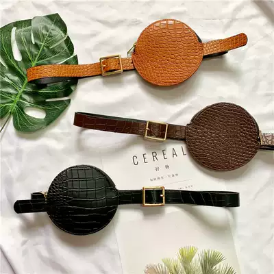 ins new round crocodile small fanny pack fashion all-match waist belt female mini detachable belt zipper small bag