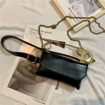 New Korean version of personality metal pin chain running bag female ins fashion retro BAO WEN belt bag cool