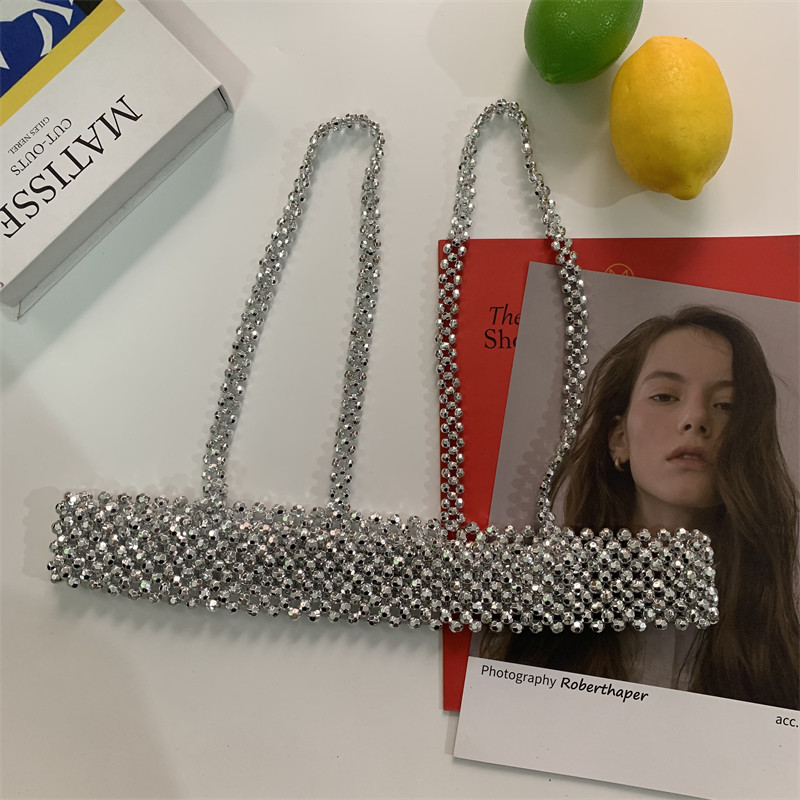 2022 shiny silver pearl suspenders girdle Korean version fashion all-match belt decoration with skirt suit vest