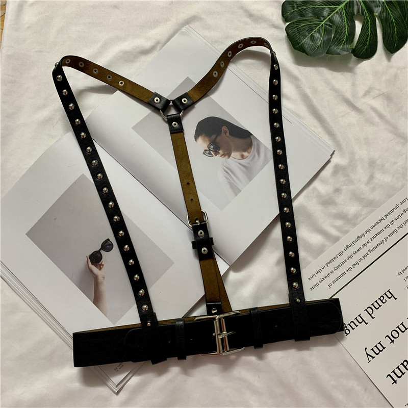 ins original Cebu wind black harness waist seal hip hop woman decoration foreign dress Shirt Leather Bag Style Waistcoat Wear