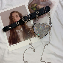 Full drill love small bag womens belt female Korean version of ins mini diamond-studded chain dual-purpose diagonal belt small bag tide