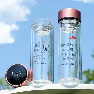 Smart glass water Cup for men and women portable tea cup with lid High Borosilicate temperature display double insulation thick heat resistance