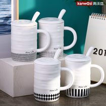 Mug Nordic ins with lid with spoon Simple cup large capacity trendy Cup creative couple ceramic cup