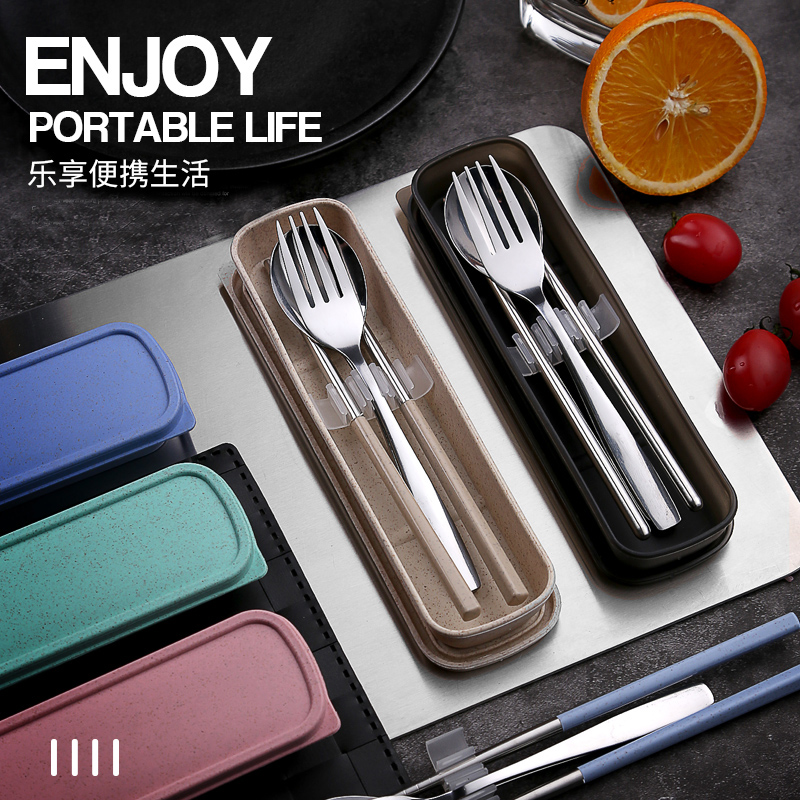 Stainless steel portable cutlery chopsticks spoon suit chopsticks single dress cutlery box cute one person food outside with students