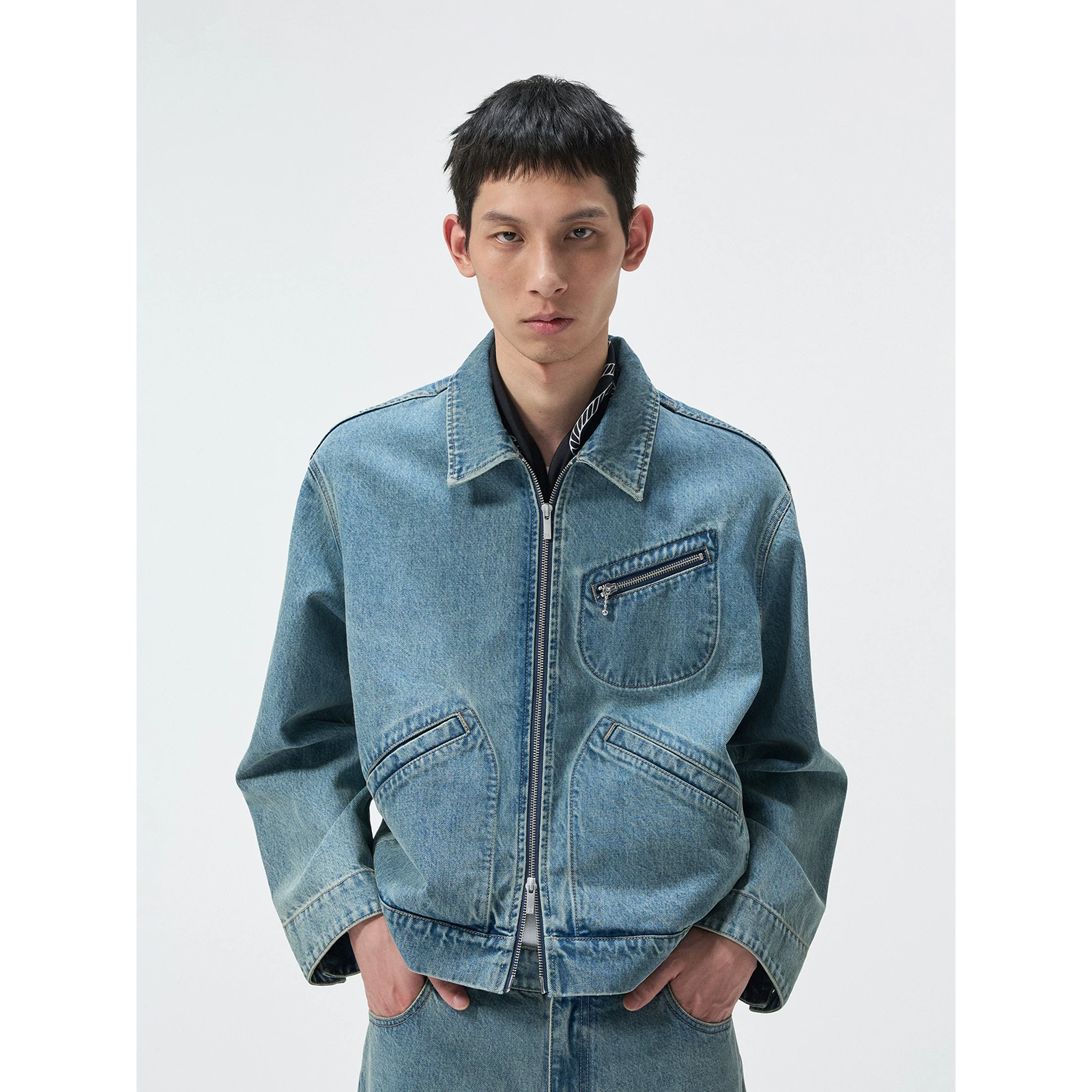 NANS Import denim short jacket with zipper, 14 oz