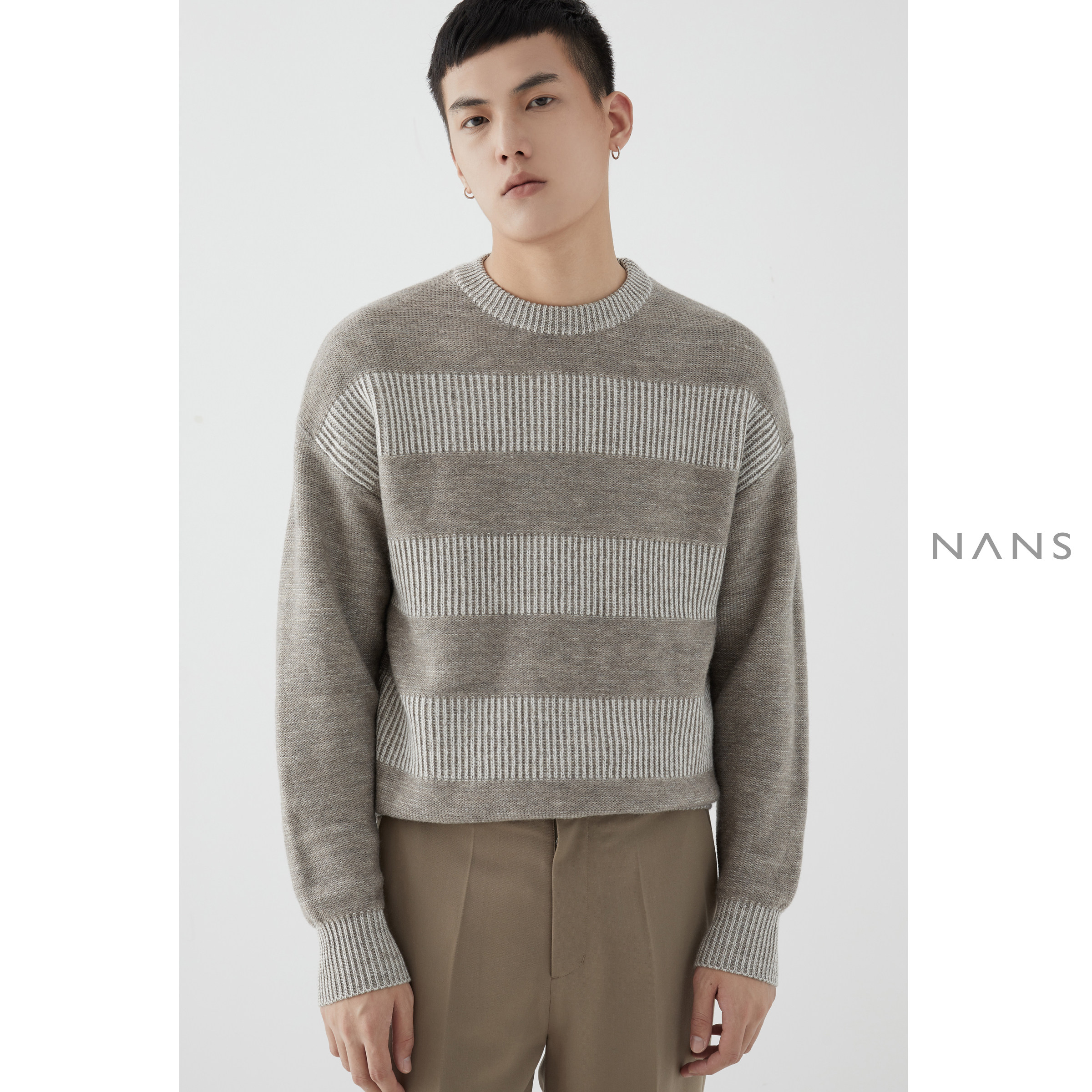 Nans All Wool Double Needle Speculation Wide Striped Sweater