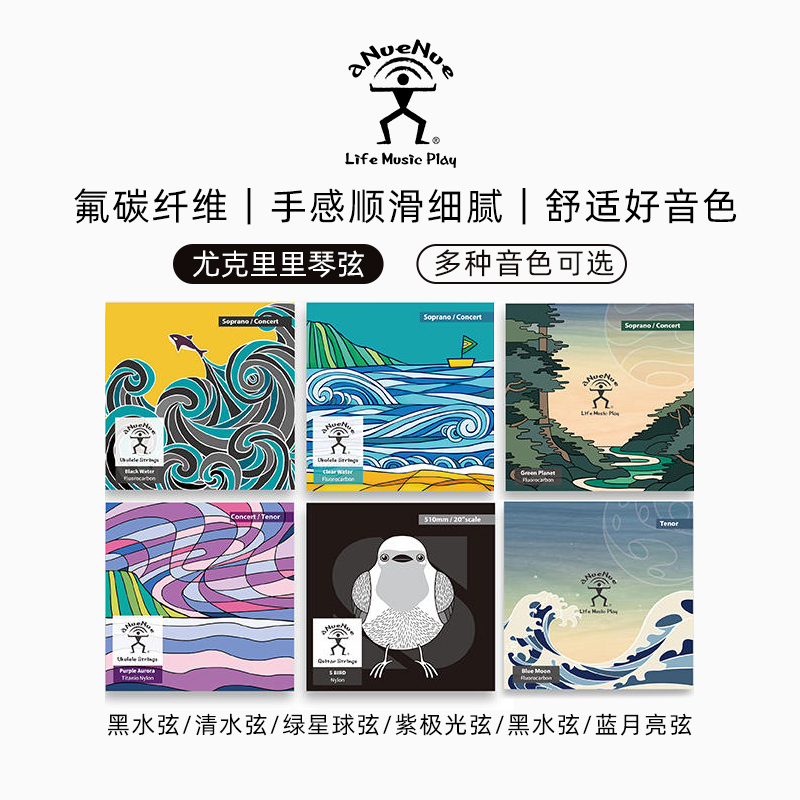 White Bear Music Rainbow Man Ukulele Clear Water Strings Purple Aurora Strings Blue Moon Green Planet S Bird Strings