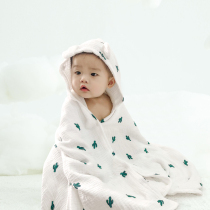  Newborn childrens bath towel cloak cotton gauze baby swimming with cap can wear swimming bathrobe absorbent quick-drying cartoon