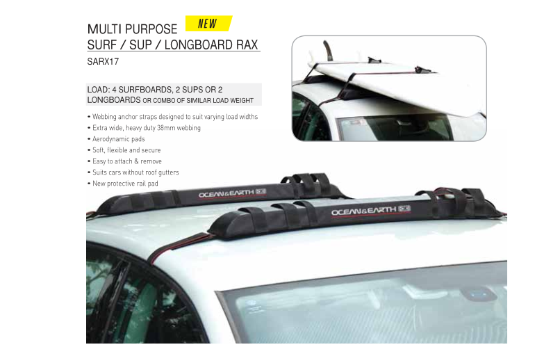 Ocean Earth Multi-functional surfboard roof rack can fit 4 blocks of short board or 2 paddle boards 2 blocks of long board