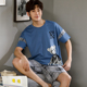 Casual Thư Pyjama Mens Summer bông ngắn tay áo Slim Teen Student Sourcotton Home Mang Set ngày.