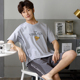 Casual Thư Pyjama Mens Summer bông ngắn tay áo Slim Teen Student Sourcotton Home Mang Set ngày.