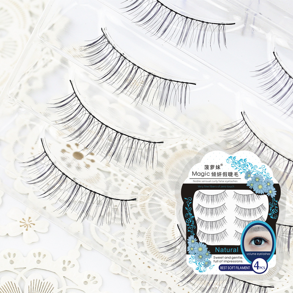 Pineapple girl Magic Qingyan false eyelashes female supernatural soft stalk fine cotton thread 4 pairs of air sharpening short QY01