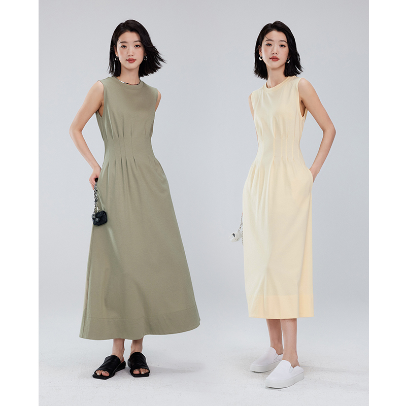 Butterfly River【Special Offer】Imported Triacetate Early Autumn Waist-Cinching Long Over-The-Knee Elegant Slimming Sleeveless Dress