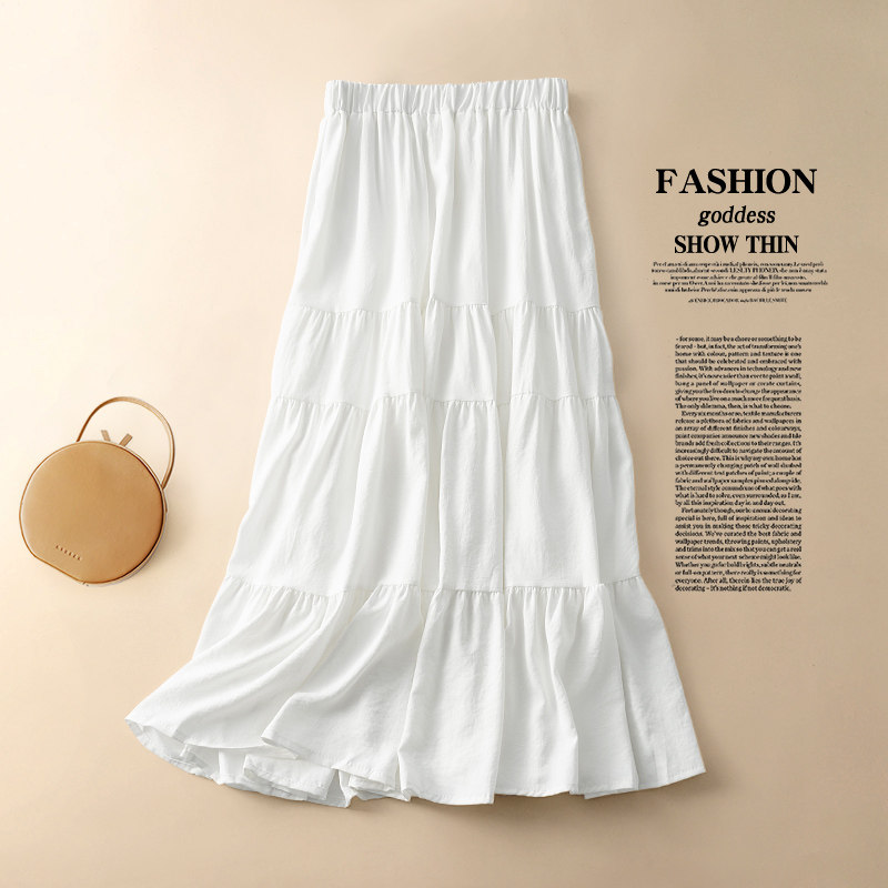 White half - body dress 2022 new A - word high - waist cake dress tightly waist fairy dress