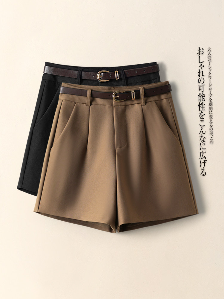 Suit shorts women's spring and autumn 2022 new outer wear high-waisted wide trousers women's autumn and winter thin black woolen shorts women