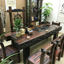 Old boat wood keel tea table and chairs combined bubble tea table solid wood Kung Fu tea table imitation ancient Chinese old ship wood outdoor tea table