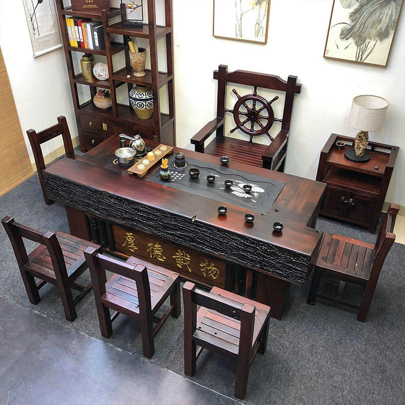 Old boat wood furniture simulation kung fu tea table and chair combination of simple modern new Chinese tea table